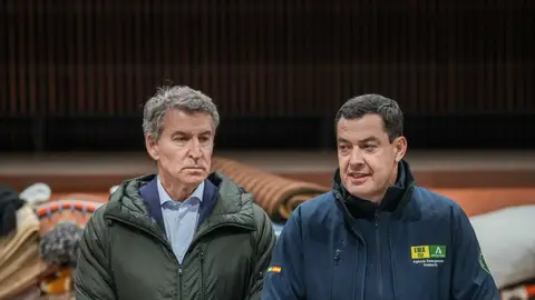 El presidente del PP, Alberto Núñez Feijóo, junto al presidente de la Junta de Andalucía, Juanma Moreno El presidente del PP, Alberto Núñez Feijóo, junto al presidente de la Junta de Andalucía, Juanma Moreno