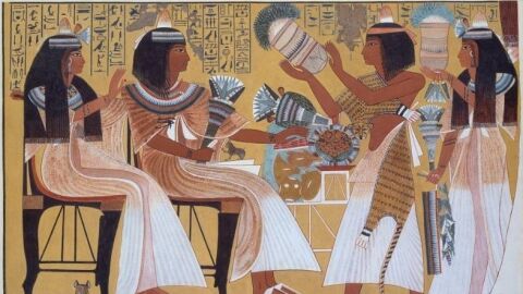 Escena familar representada en un grabado del antiguo Egipto