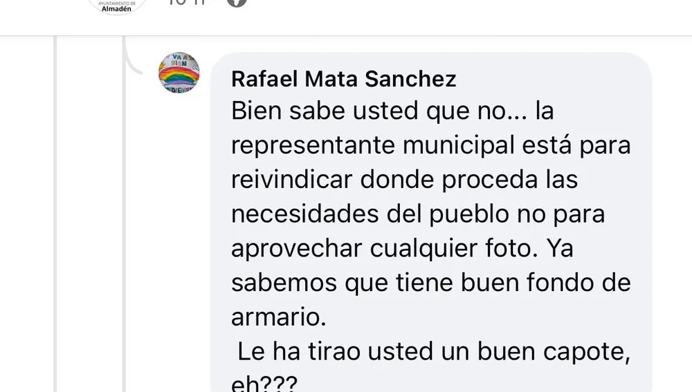 Uno de los comentarios en redes sociales Uno de los comentarios en redes sociales