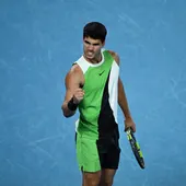 Carlos Alcaraz durante el partido final individual masculino contra Novak Djokovic Carlos Alcaraz durante el partido final individual masculino contra Novak Djokovic