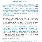 Comunicado de EMASER en las redes sociales del Ayuntamiento de Fernán Caballero