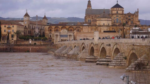 Vista del caudal del r&iacute;o Guadalquivir en C&oacute;rdoba, este jueves. 