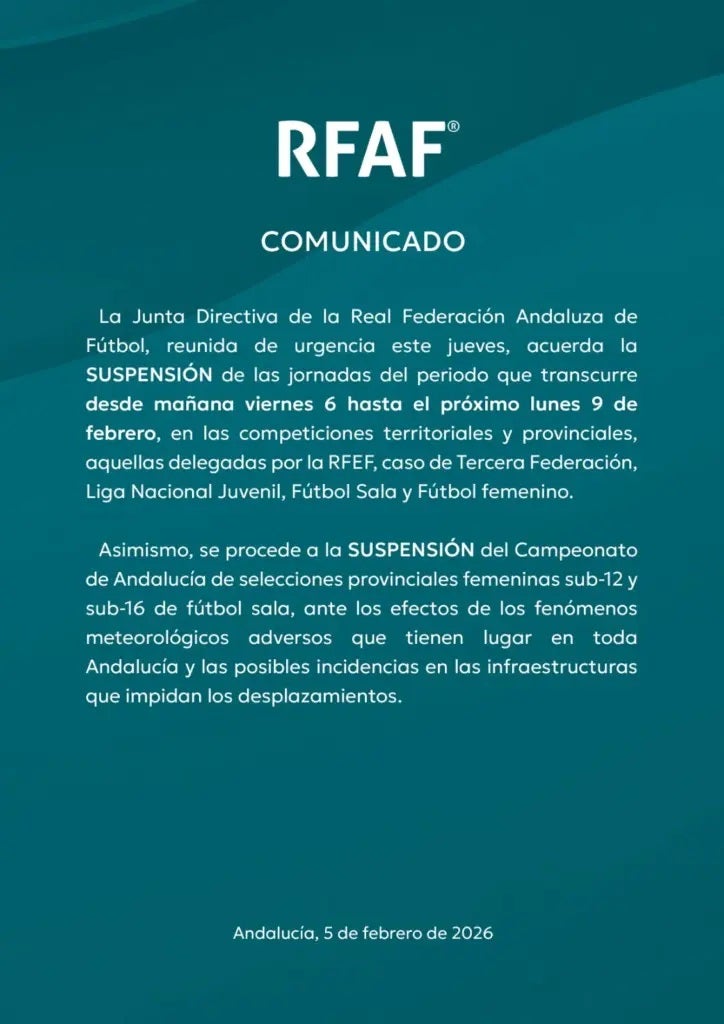 Suspendidas las competiciones formativas previstas para este fin de semana Suspendidas las competiciones formativas previstas para este fin de semana