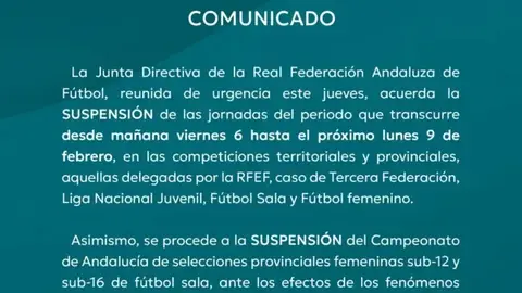 Suspendidas las competiciones formativas previstas para este fin de semana Suspendidas las competiciones formativas previstas para este fin de semana
