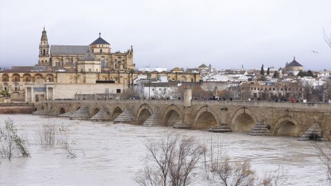 Imagen del caudal del r&iacute;o Guadalquivir a su paso por el Puente Romano de C&oacute;rdoba