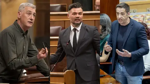 Montaje de Gabriel Rufián (ERC), Oskar Matute (EH Bildu) y Emilio Delgado (Más Madrid) Montaje de Gabriel Rufián (ERC), Oskar Matute (EH Bildu) y Emilio Delgado (Más Madrid)