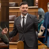 Montaje de Gabriel Rufián (ERC), Oskar Matute (EH Bildu) y Emilio Delgado (Más Madrid) Montaje de Gabriel Rufián (ERC), Oskar Matute (EH Bildu) y Emilio Delgado (Más Madrid)
