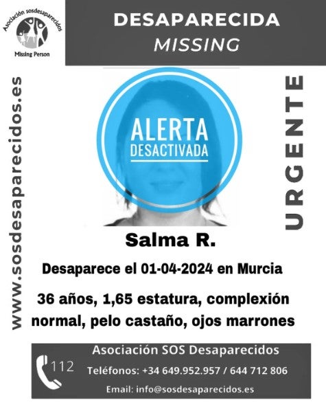 Alerta que lanzó SOS Desaparecidos en abril de 1 de 2024 y que ha sido desactivada tras encontrar a la mujer Alerta que lanzó SOS Desaparecidos en abril de 1 de 2024 y que ha sido desactivada tras encontrar a la mujer