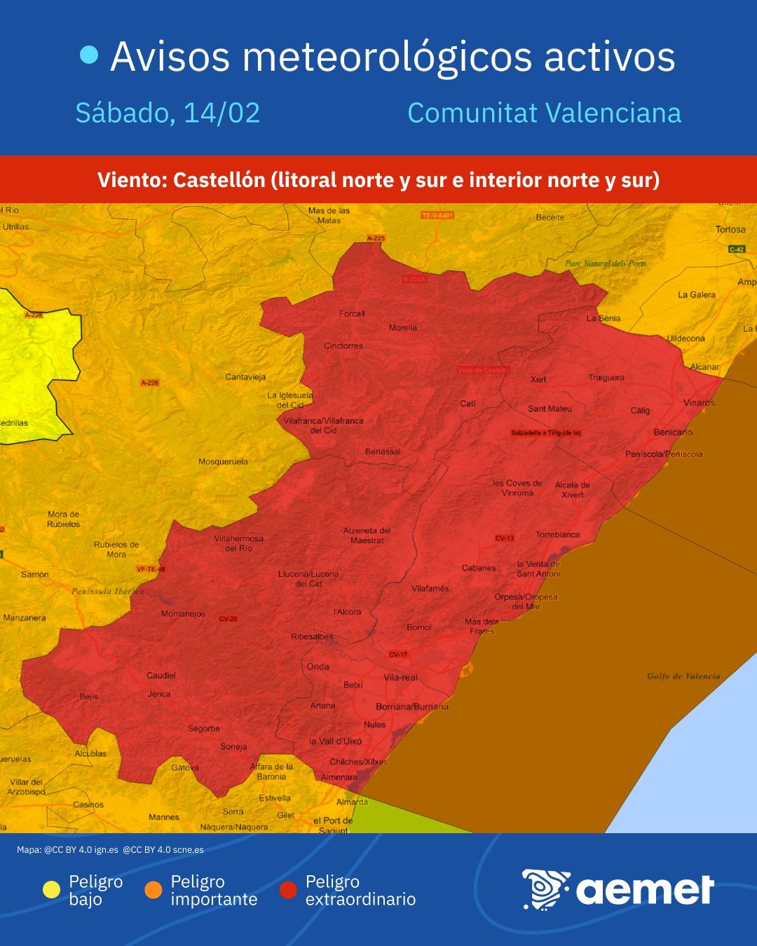 El aviso por viento sube a rojo en Castellón por rachas huracanadas de más de 140 km/h El aviso por viento sube a rojo en Castellón por rachas huracanadas de más de 140 km/h