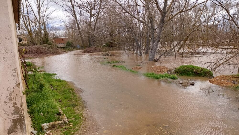 El río Duero desbordado a su paso por San Esteban de Gormaz
