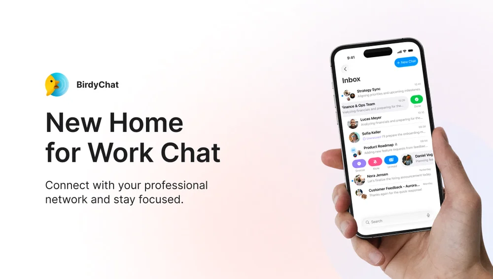 Anuncio de BirdyChat, diseñada para conversaciones laborales. Anuncio de BirdyChat, diseñada para conversaciones laborales.