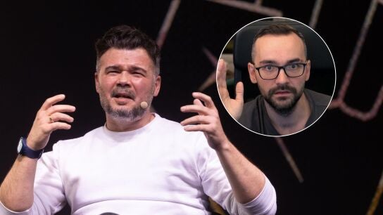 Rufi&aacute;n durante su acto en la sala Galileo y una imagen de archivo del Xokas