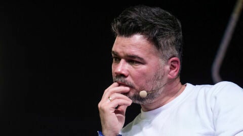 El portavoz de ERC en el Congreso, Gabriel Rufi&aacute;n, durante el acto conjunto celebrado este mi&eacute;rcoles en Madrid junto al portavoz adjunto de M&aacute;s Madrid en la Asamblea madrile&ntilde;a, Emilio Delgado