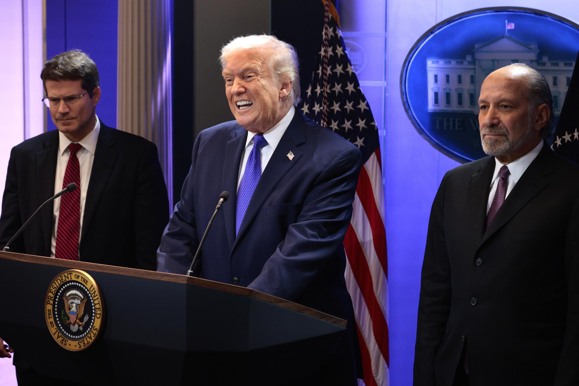 Imagen de la comparecencia de Donald Trump. Imagen de la comparecencia de Donald Trump.