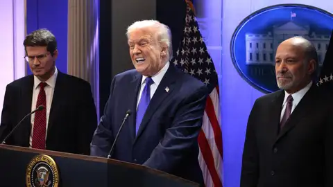 Imagen de la comparecencia de Donald Trump. Imagen de la comparecencia de Donald Trump.