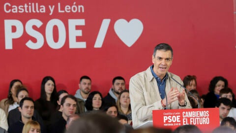 El presidente del Gobierno, Pedro Sánchez, durante un acto de precampaña en Castilla y León