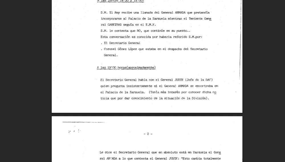Extracto del documento desclasificado que revela la llamada de Armada al rey/ ondacero.es Extracto del documento desclasificado que revela la llamada de Armada al rey/ ondacero.es