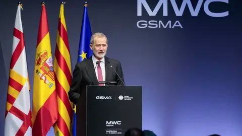 Felipe VI durante su discurso en la cena del MWC 2026 Felipe VI durante su discurso en la cena del MWC 2026