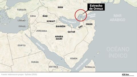 Imagen de un mapa se&ntilde;alando el Estrecho de Ormuz