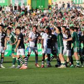 Jugadores de Unionistas y del Cacereño en el choque de este fin de semana