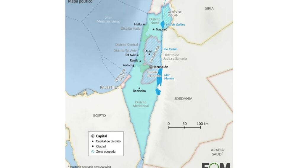 Mapa político de Israel.