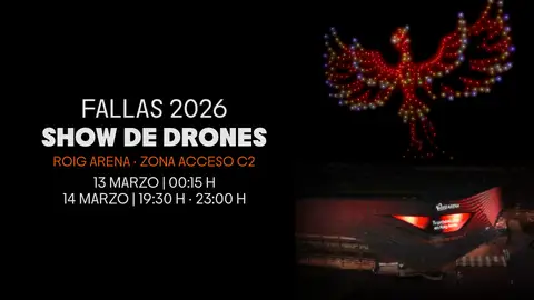 Roig Arena organiza un espectáculo de drones gratuito los días 13 y 14 de marzo Roig Arena organiza un espectáculo de drones gratuito los días 13 y 14 de marzo