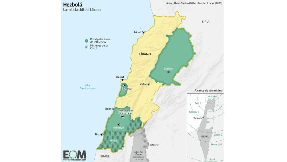 Mapa de influencia de Hezbolá.