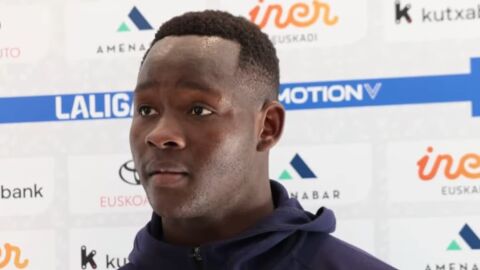 Nsongo Bill, tras marcar un valioso gol en Zubieta para el 2-2