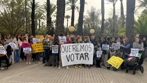 Padres del colegio público El Palmeral de Elche concentrados. Padres del colegio público El Palmeral de Elche concentrados.
