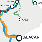 En color naranja, el tramo La Encina-Alicante En color naranja, el tramo La Encina-Alicante