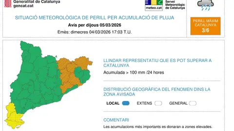 Activada l’alerta de l’Inuncat per l’arribada de pluges que poden deixar més de 100 litres en 24 hores Activada l’alerta de l’Inuncat per l’arribada de pluges que poden deixar més de 100 litres en 24 hores
