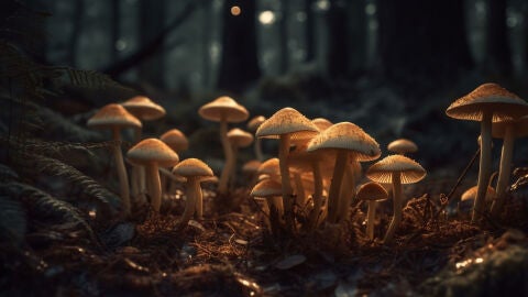 Unas setas en un bosque Unas setas en un bosque