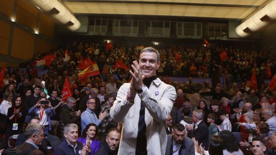 El presidente del Gobierno, Pedro S&aacute;nchez, durante el acto del PSOE en Soria