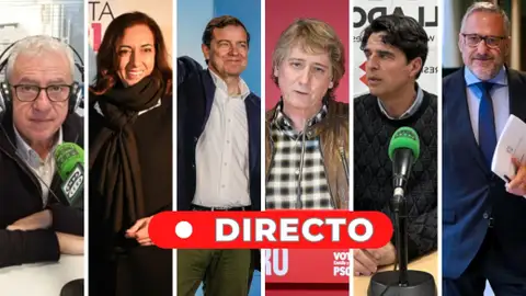 Los candidatos en las elecciones de Castilla y León (de izq. a drch.): Ángel Ceña, Alicia Gallego, Mañueco, Carlos Martínez, Juan Gascón y Carlos Pollán Las elecciones de Castilla y León, en directo