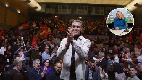 Montaje - Pedro S&aacute;nchez durante un acto del PSOE en Soria. 