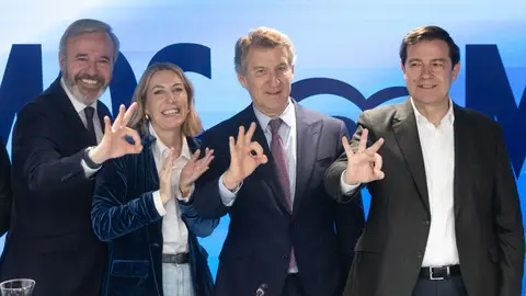 Jorge Azcón, María Guardiola, Alberto Núñez Feijóo y Alfonso Fernández Mañueco Jorge Azcón, María Guardiola, Alberto Núñez Feijóo y Alfonso Fernández Mañueco