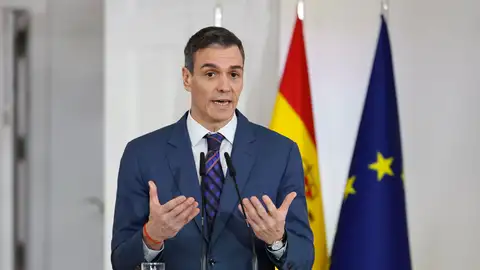El presidente del Gobierno Pedro Sánchez durante la rueda de prensa conjunta con el presidente de Ucrania, Volodímir Zelenski El presidente del Gobierno Pedro Sánchez durante la rueda de prensa conjunta con el presidente de Ucrania, Volodímir Zelenski
