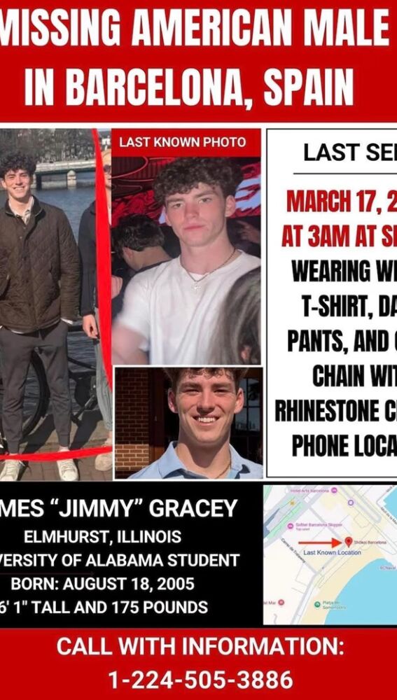Cartel de búsqueda de Jimmy Gracey tras su desaparición en Barcelona