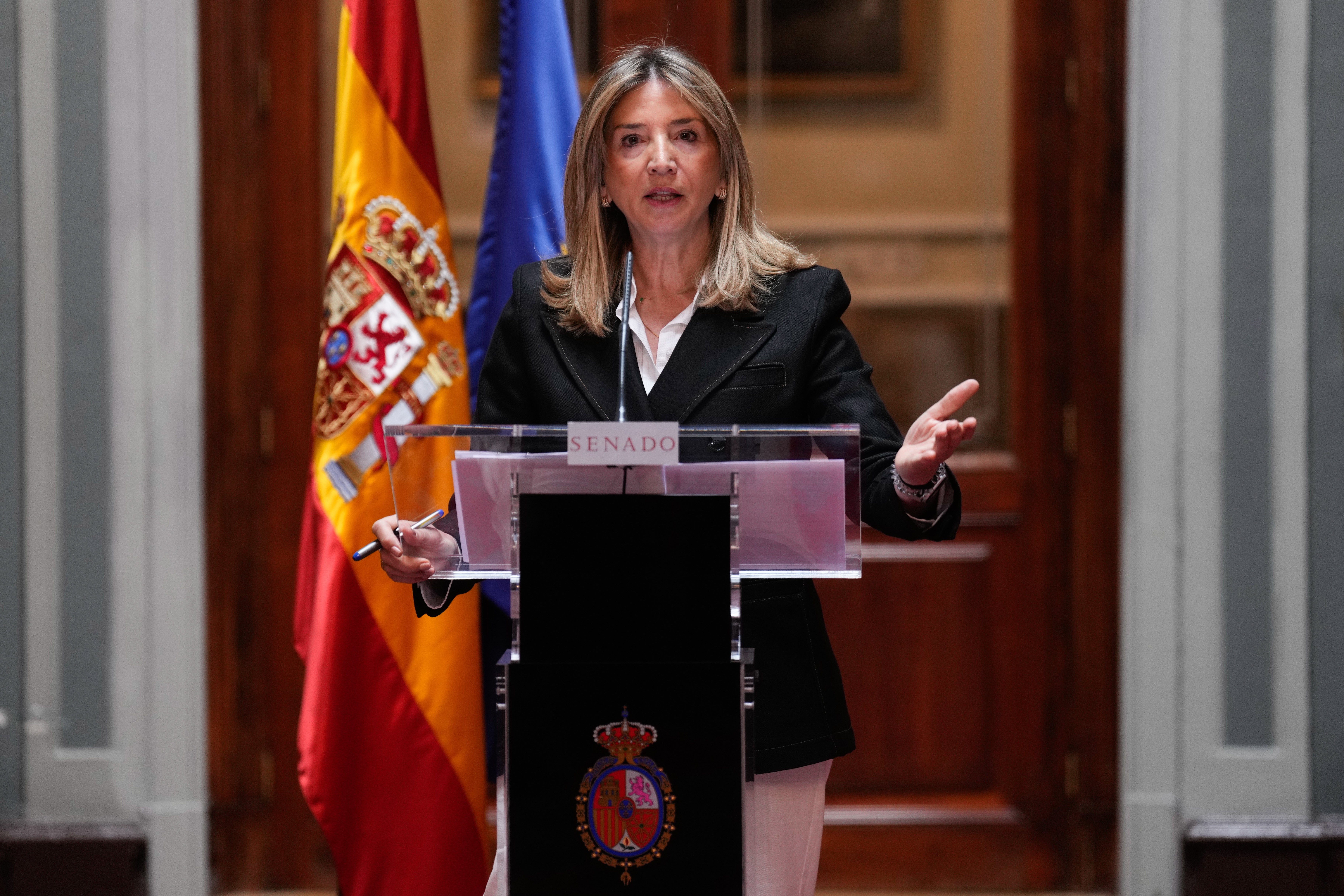 La portavoz del PP en el Senado, Alicia García, durante una rueda de prensa en la Cámara Alta La portavoz del PP en el Senado, Alicia García, durante una rueda de prensa en la Cámara Alta