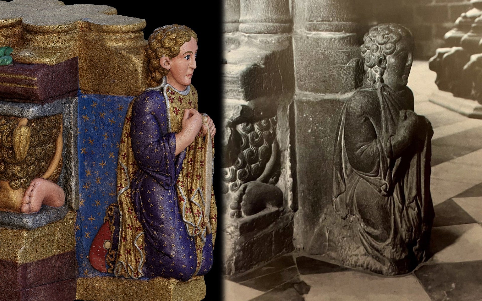 La restauración digital del retrato del Maestro Mateo en el Pórtico de la Gloria ofrece una nueva imagen del "santo dos croques" La restauración digital del retrato del Maestro Mateo en el Pórtico de la Gloria ofrece una nueva imagen del "santo dos croques"