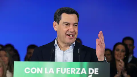 El presidente andaluz y candidato del PP a la reelección, Juanma Moreno en un acto este fin de semana. El presidente andaluz y candidato del PP a la reelección, Juanma Moreno en un acto este fin de semana.