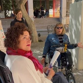 Belén Cascales, presidenta de OSB, en la comparecencia de este miércoles en la plaza de las Salesas Belén Cascales, presidenta de OSB, en la comparecencia de este miércoles en la plaza de las Salesas