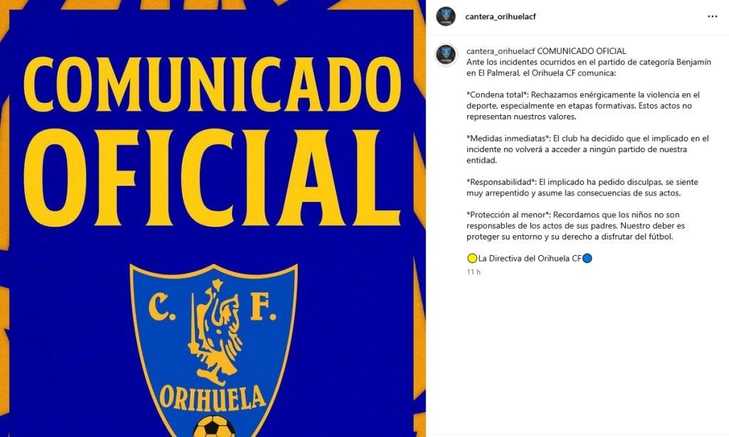 Suspensión por agresión en un partido de benjamines entre Orihuela CF y Kelme CF Suspensión por agresión en un partido de benjamines entre Orihuela CF y Kelme CF