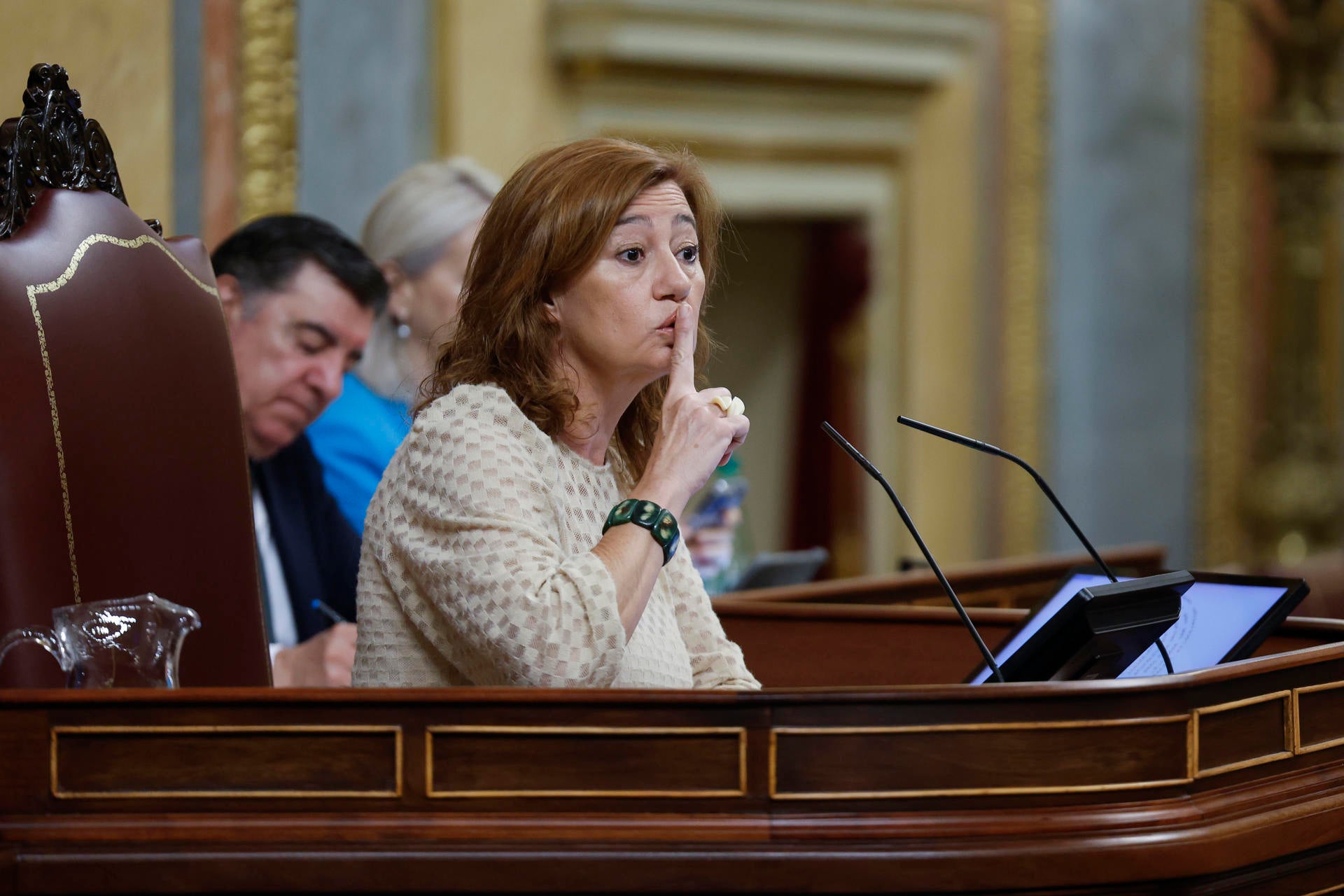 La presidenta del Congreso, Francina Armengol, pide silencio durante la sesión de control al Gobierno. La presidenta del Congreso, Francina Armengol, pide silencio durante la sesión de control al Gobierno.