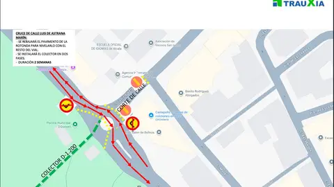 Las obras de renovación de la red de saneamiento de Alcalá de Henares obliga a cerrar al tráfico la calle Daoiz y Velarde Plano de la circulación permitida en la calle Luis Astrana Marín de Alcalá de Henares por las obras de renovación del colector