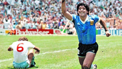 Maradona, celebrant el segon gol davant Anglaterra al Mundial de M&egrave;xic 86'
