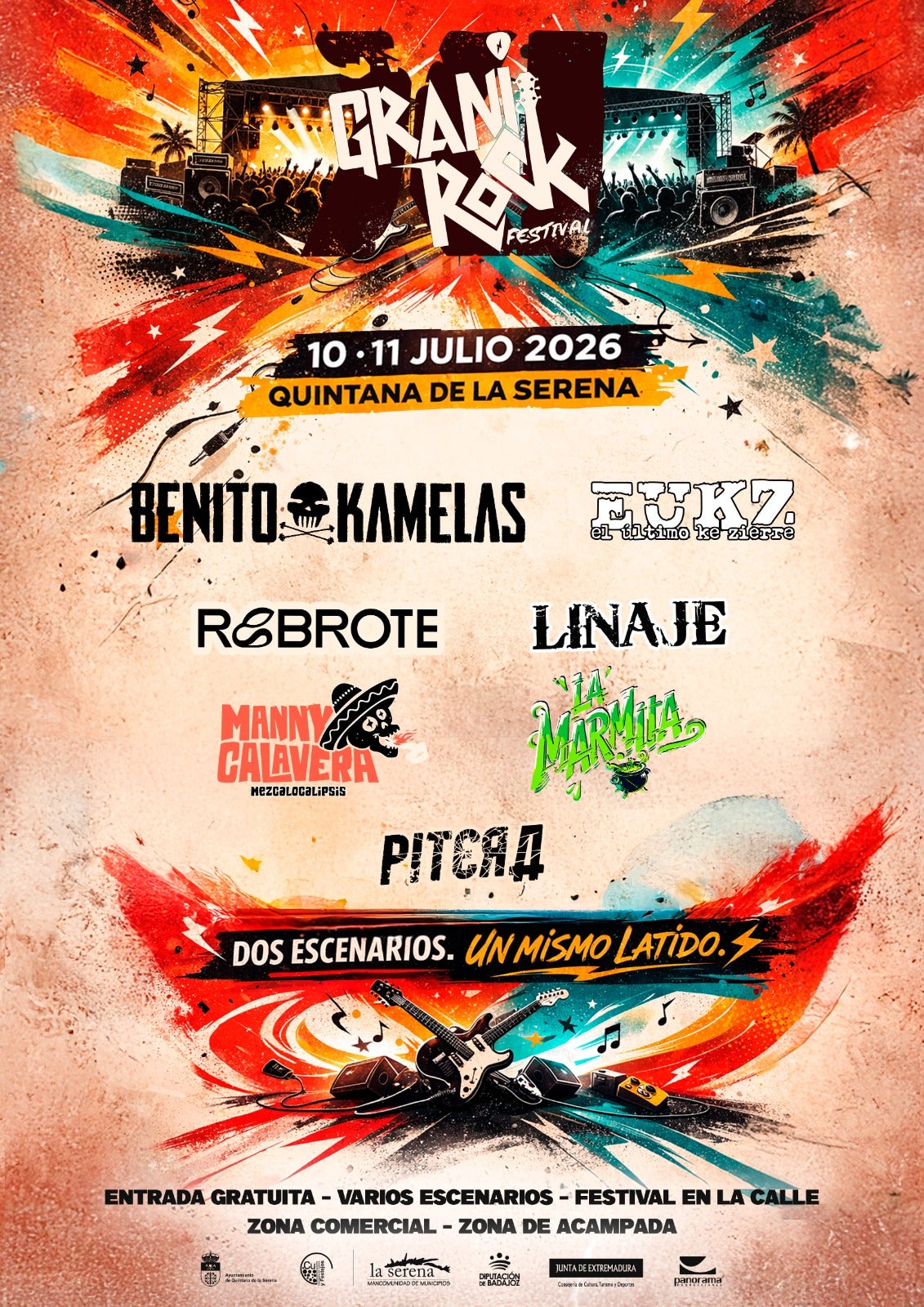 Rebrote, Benito Kamelas, El último ke zierre o Linaje actuarán en el Festival Granirock de Quintana de la Serena Rebrote, Benito Kamelas, El último ke zierre o Linaje actuarán en el Festival Granirock de Quintana de la Serena