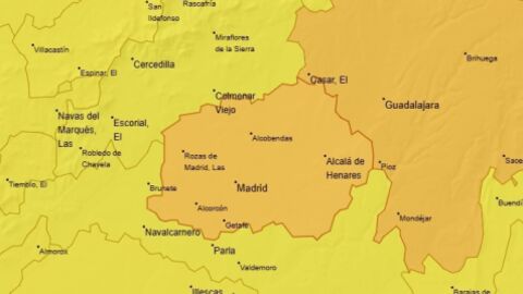 Mapa de las zonas incluidas en el aviso naranja de la Agencia Estatal de Meteorolog&iacute;a