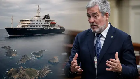 Collage de Fernando Clavijo y el crucero con hantavirus Collage de Fernando Clavijo y el crucero con hantavirus
