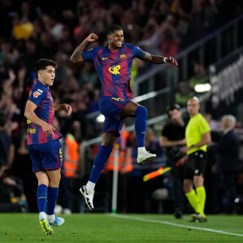  El delantero británico del FC Barcelona, Marcus Rashford, celebra el primer gol del equipo blaugrana